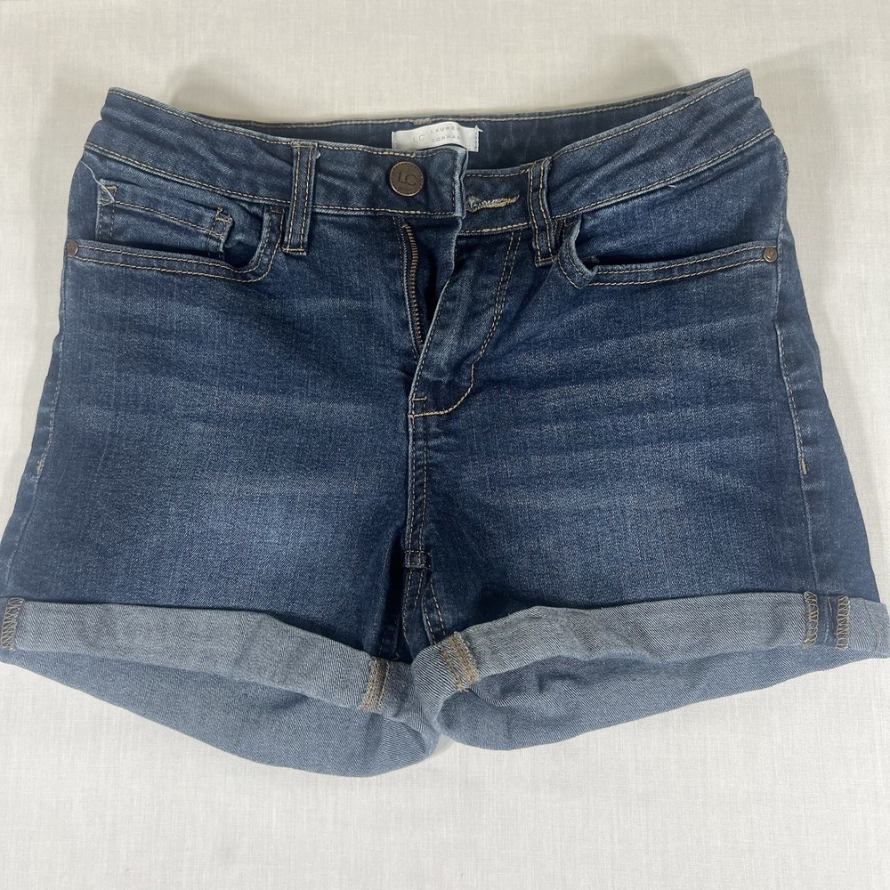 LC Lauren Conrad Womens Size 4 Denim Shorts Blue Stretch Cuffed Mid Rise